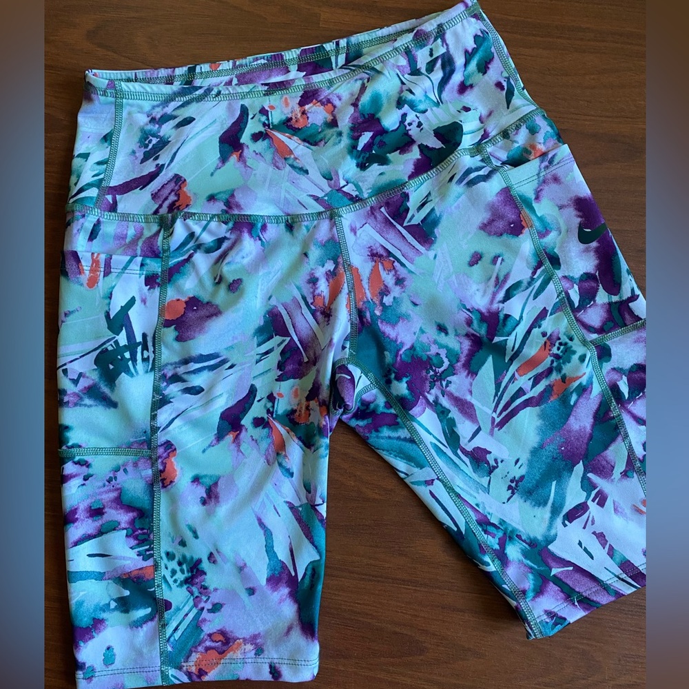 Nike Mint and Purple Printed Bike Shorts Size L